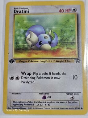 #17 Pokemon 1st Edition Dratini card from the Team Rocket expansion set.